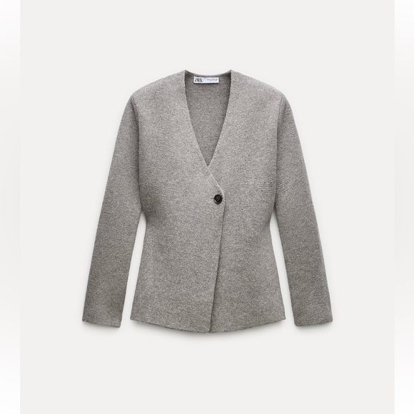 ZARA NWT WOOL BLEND PEPLUM KNIT BLAZER - Picture 5 of 9